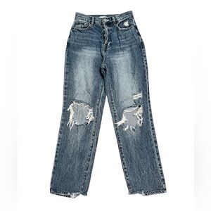 Pacsun Medium Blue Distressed High Waisted Straight Leg Jeans button fly size 26